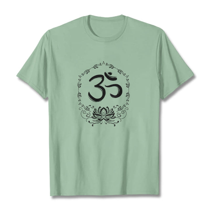 Camiseta de algodón con dibujo de loto OM de Buddha Stones - Verde pálido - 2XL - image 18