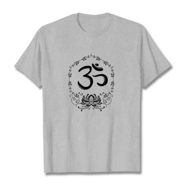 Camiseta de algodón con dibujo de loto OM de Buddha Stones - Gris claro - 2XL - image 11