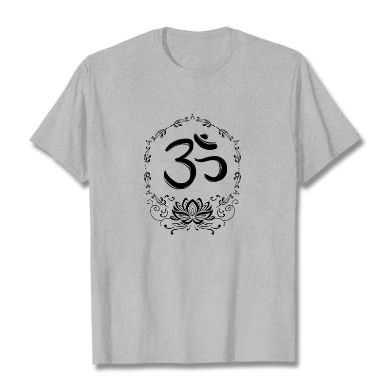 Camiseta de algodón con dibujo de loto OM de Buddha Stones - Gris claro - 2XL - image 10
