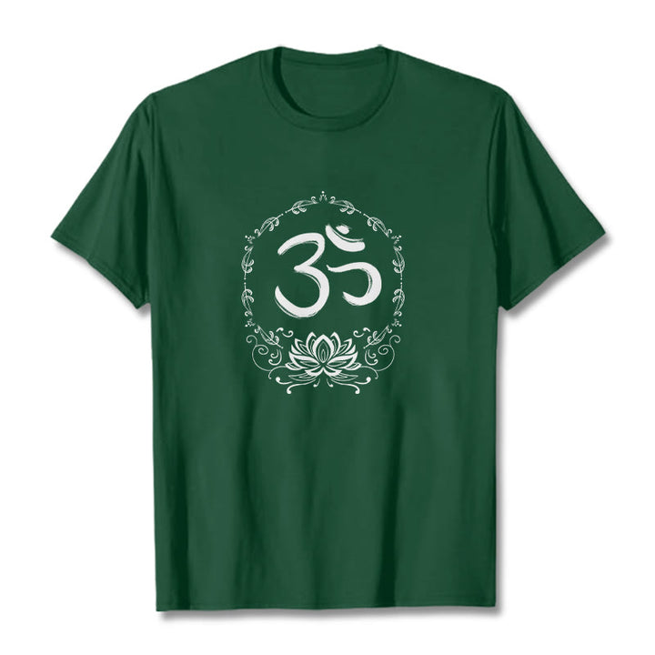 Camiseta de algodón con dibujo de loto OM de Buddha Stones - Verde bosque - 2XL - image 6