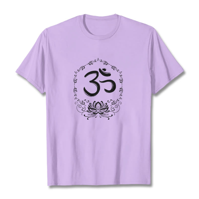 Camiseta de algodón con dibujo de loto OM de Buddha Stones - Ciruela - 2XL - image 17