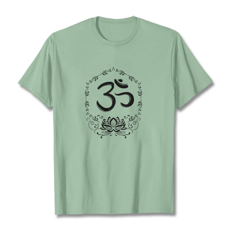 Camiseta de algodón con dibujo de loto OM de Buddha Stones - Verde pálido - 2XL - image 19