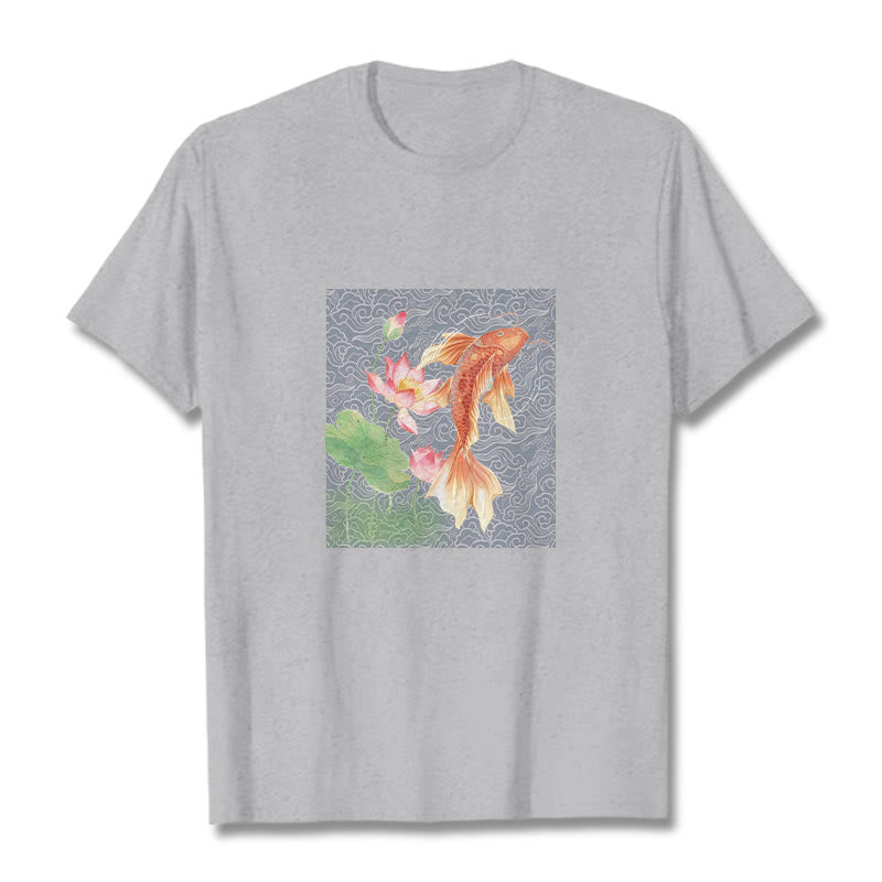 Camiseta de algodón con combinación de loto, pez koi y Buddha Stones - Gris claro - 2XL - image 11