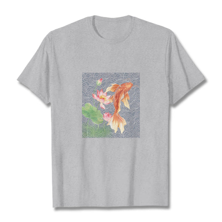 Camiseta de algodón con combinación de loto, pez koi y Buddha Stones - Gris claro - 2XL - image 12