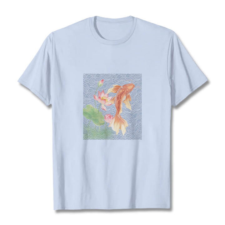 Camiseta de algodón con combinación de loto, pez koi y Buddha Stones - Cian claro - 2XL - image 0