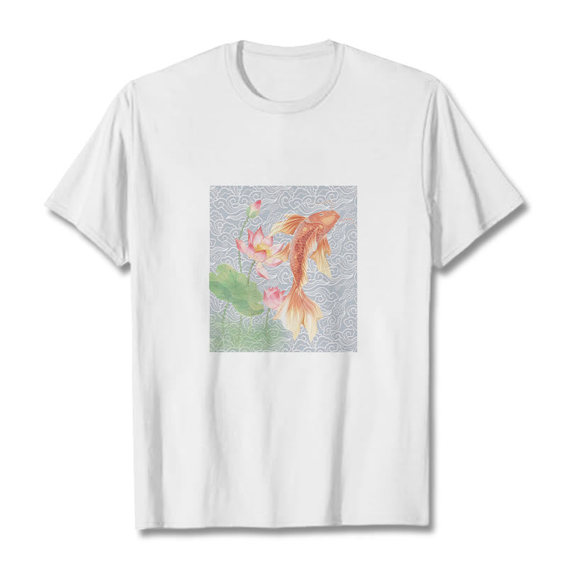 Camiseta de algodón con combinación de loto, pez koi y Buddha Stones - Blanco - 2XL - image 2