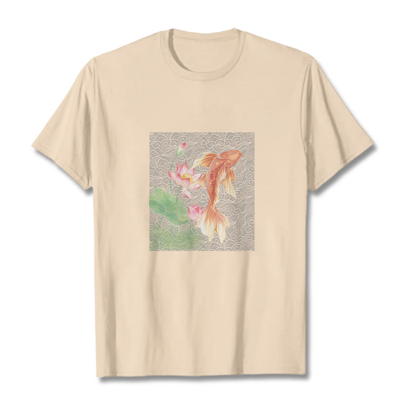 Camiseta de algodón con combinación de loto, pez koi y Buddha Stones - Sopa de mariscos - 2XL - image 12