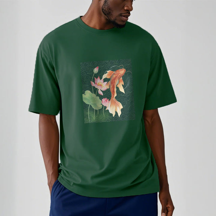 Camiseta de algodón con combinación de loto, pez koi y Buddha Stones - image 10
