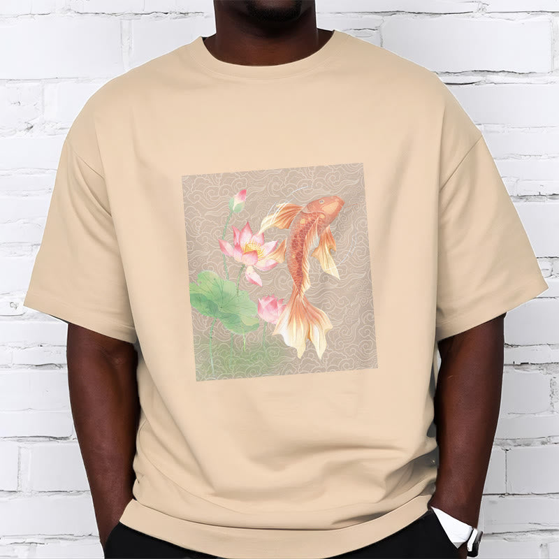 Camiseta de algodón con combinación de loto, pez koi y Buddha Stones - image 13