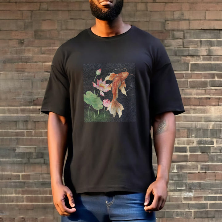 Camiseta de algodón con combinación de loto, pez koi y Buddha Stones - image 7