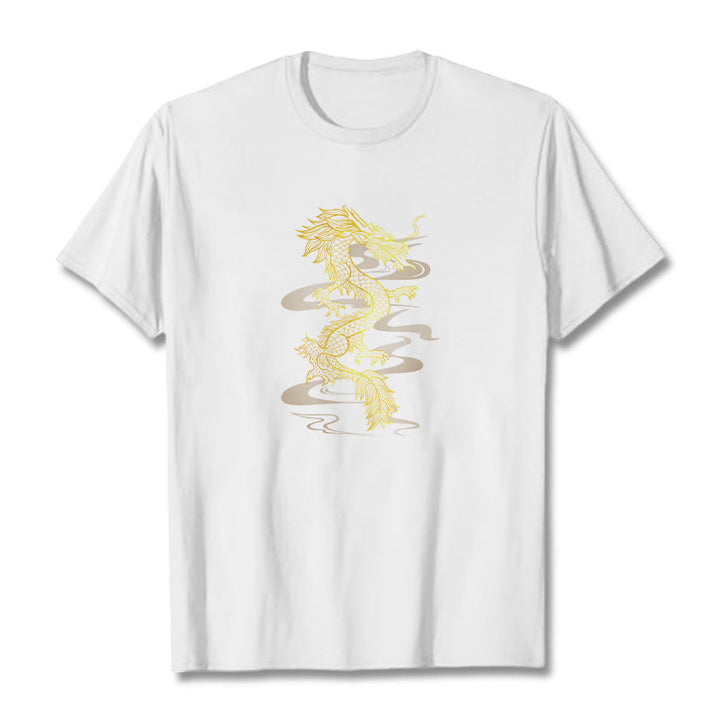 Camiseta de algodón con diseño de dragón dorado y Buddha Stones
