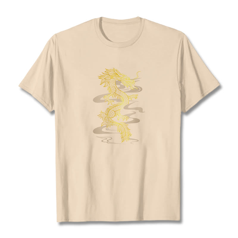 Camiseta de algodón con diseño de dragón dorado y Buddha Stones