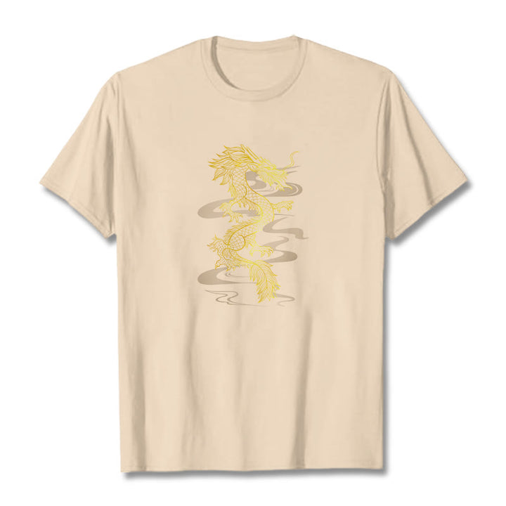 Camiseta de algodón con diseño de dragón dorado y Buddha Stones