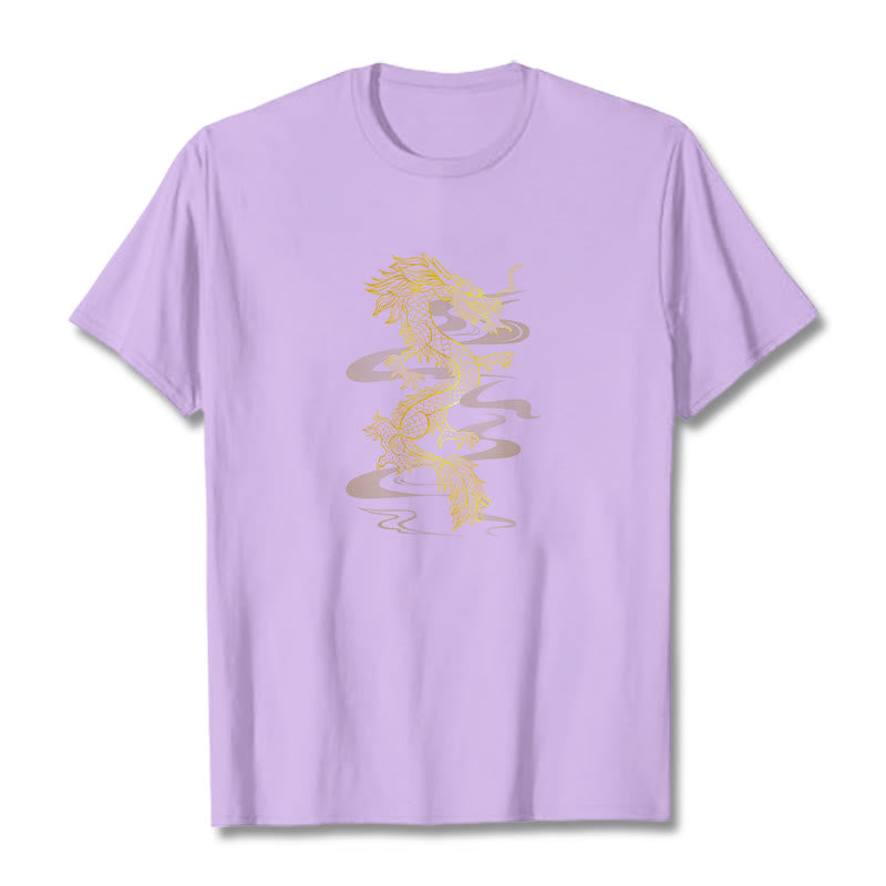 Camiseta de algodón con diseño de dragón dorado y Buddha Stones
