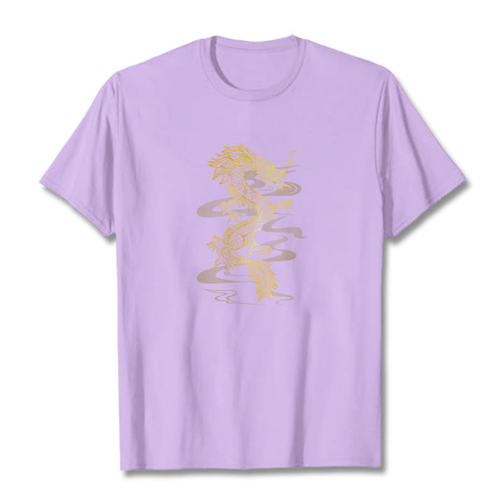 Camiseta de algodón con diseño de dragón dorado y Buddha Stones