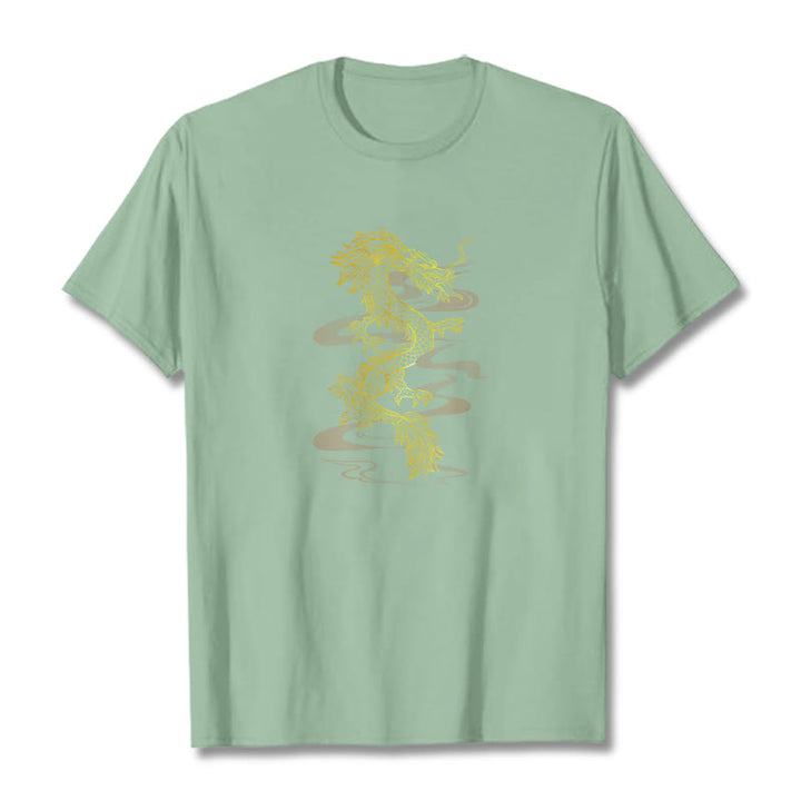 Camiseta de algodón con diseño de dragón dorado y Buddha Stones