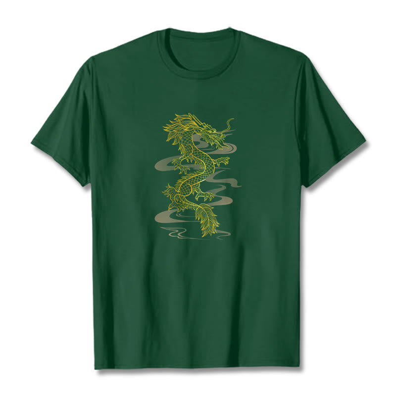 Camiseta de algodón con diseño de dragón dorado y Buddha Stones