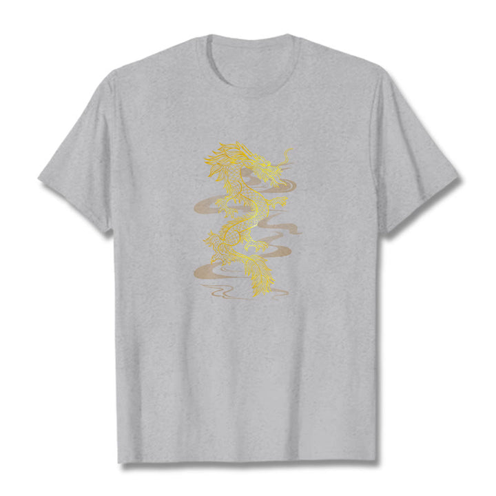Camiseta de algodón con diseño de dragón dorado y Buddha Stones