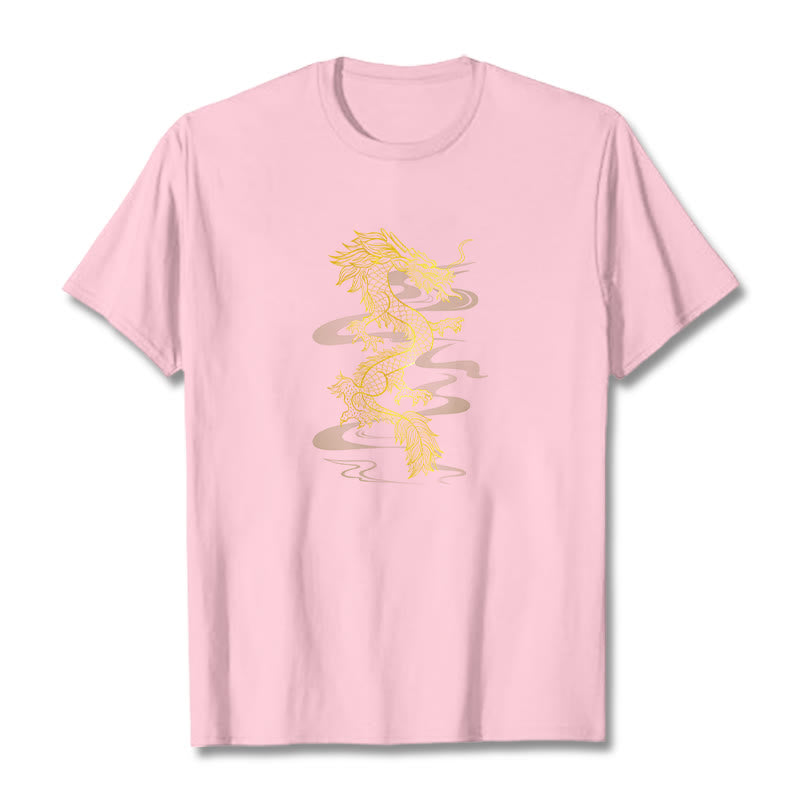 Camiseta de algodón con diseño de dragón dorado y Buddha Stones