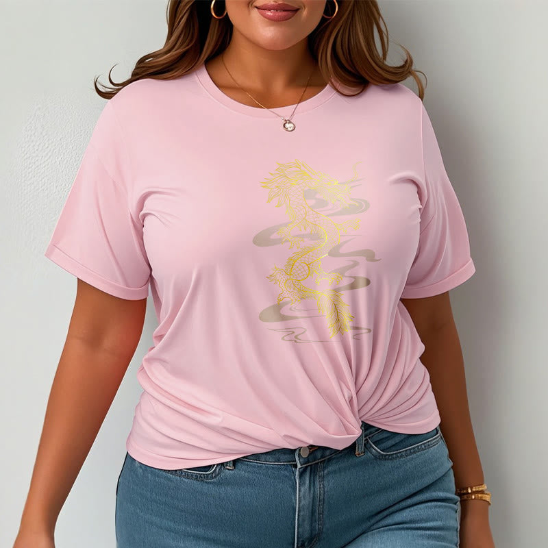 Camiseta de algodón con diseño de dragón dorado y Buddha Stones