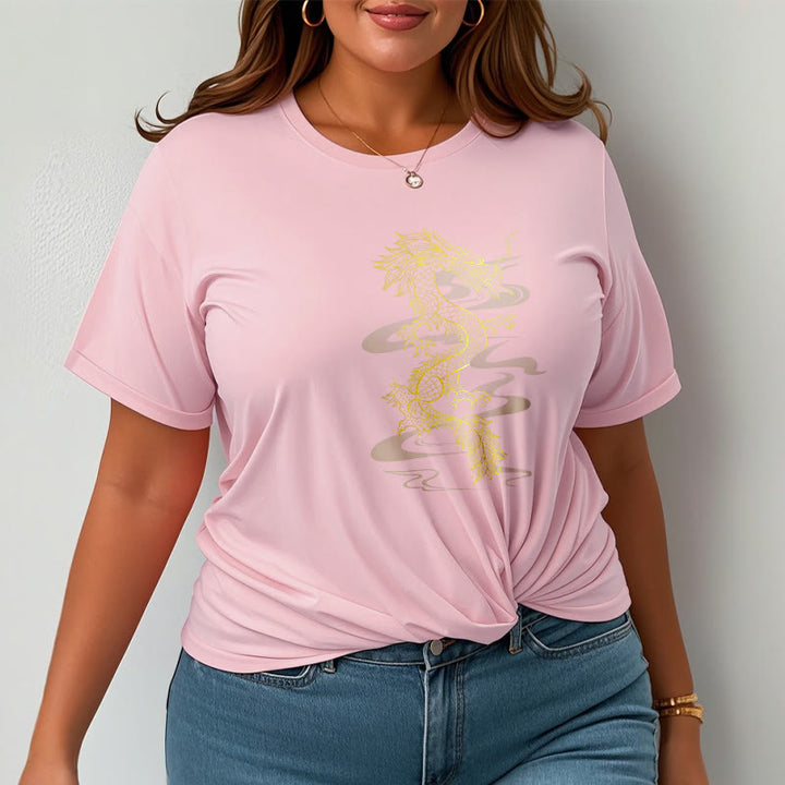 Camiseta de algodón con diseño de dragón dorado y Buddha Stones