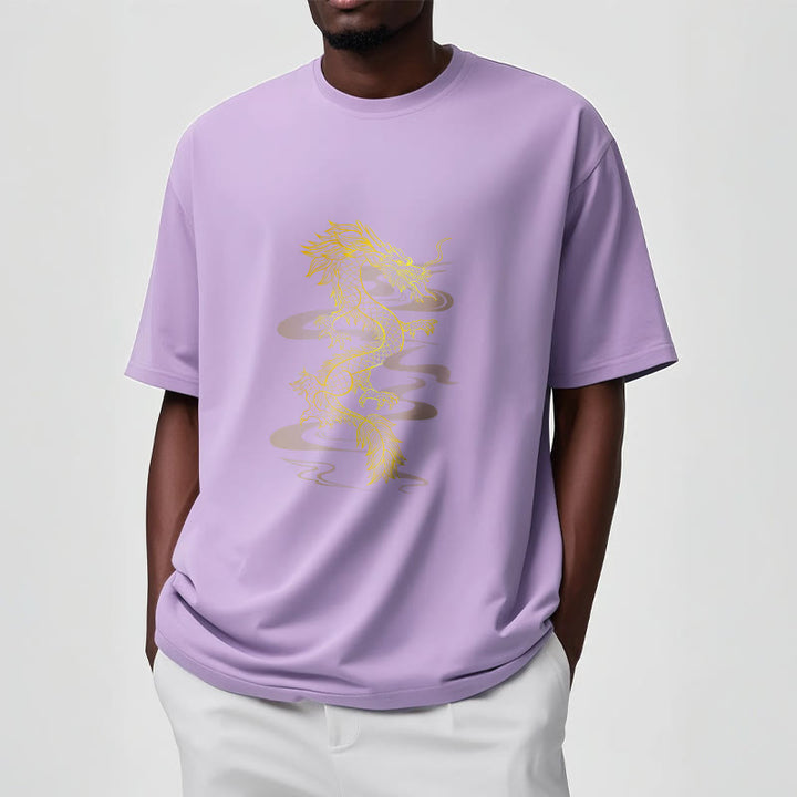 Camiseta de algodón con diseño de dragón dorado y Buddha Stones