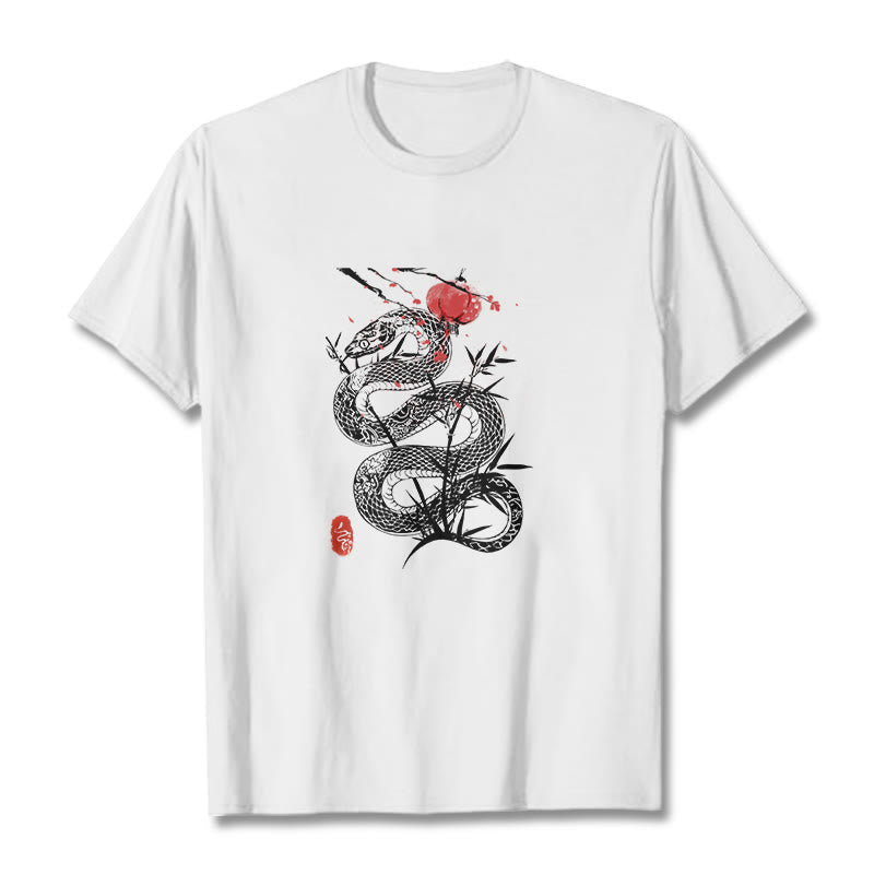 Camiseta de algodón con diseño de serpiente, hojas de bambú y farolillos de Buddha Stones - image 6