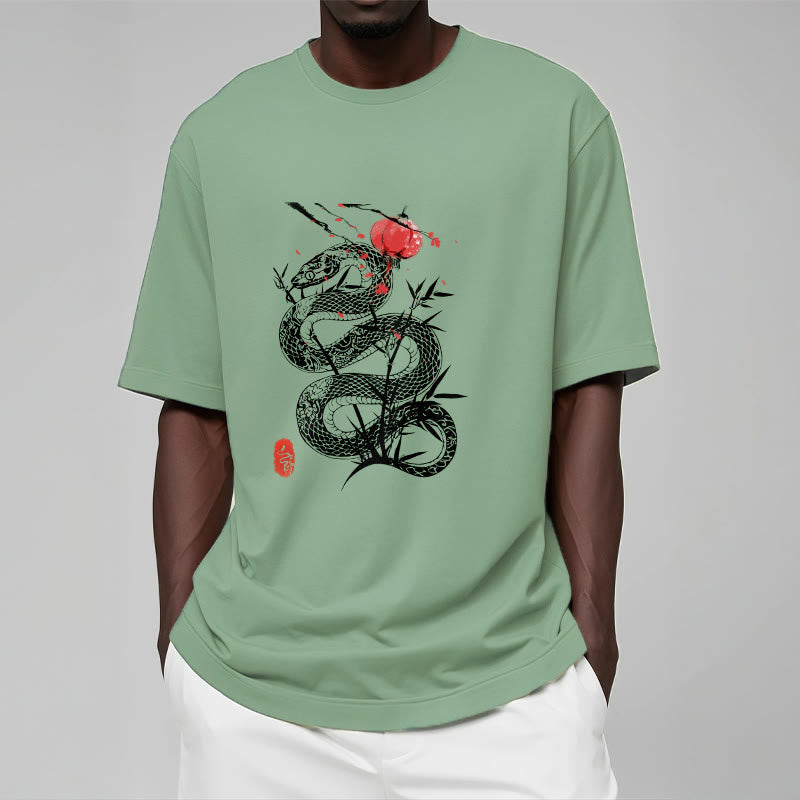 Camiseta de algodón con diseño de serpiente, hojas de bambú y farolillos de Buddha Stones - image 16