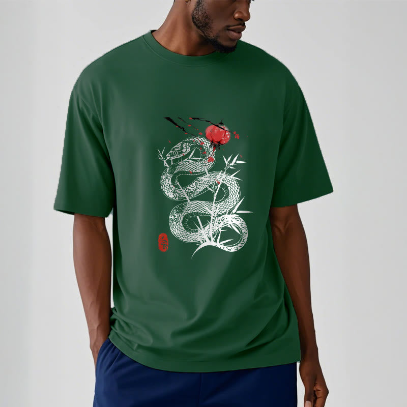 Camiseta de algodón con diseño de serpiente, hojas de bambú y farolillos de Buddha Stones - image 10