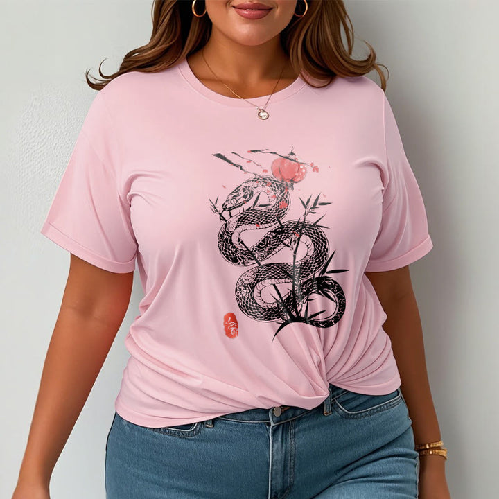 Camiseta de algodón con diseño de serpiente, hojas de bambú y farolillos de Buddha Stones - image 19