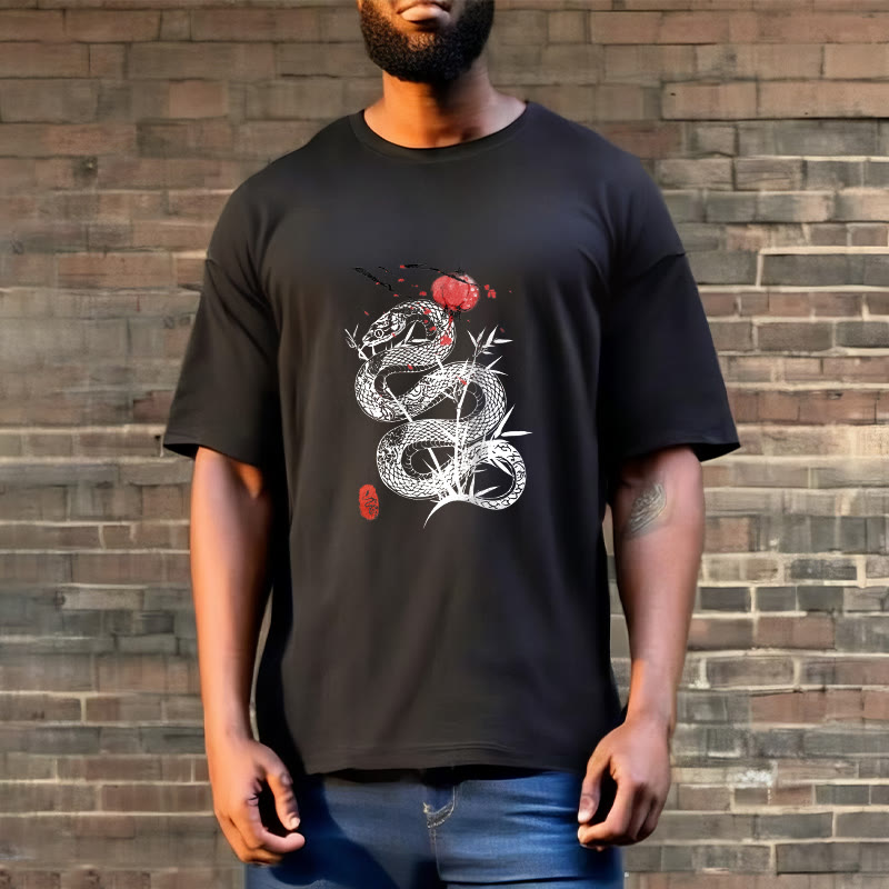 Camiseta de algodón con diseño de serpiente, hojas de bambú y farolillos de Buddha Stones - image 2