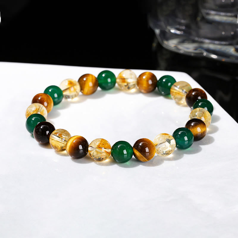 Pulsera de protección con cuentas combinadas de citrino, ágata verde y ojo de tigre natural y Buddha Stones - image 11