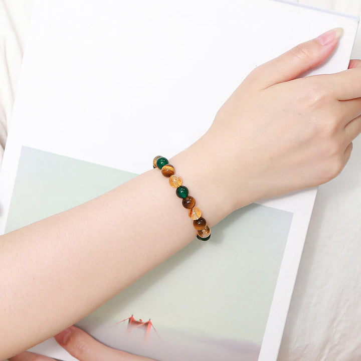 Pulsera de protección con cuentas combinadas de citrino, ágata verde y ojo de tigre natural y Buddha Stones - image 6