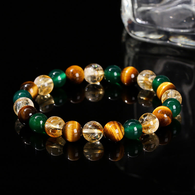 Pulsera de protección con cuentas combinadas de citrino, ágata verde y ojo de tigre natural y Buddha Stones - image 12