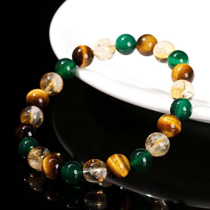 Pulsera de protección con cuentas combinadas de citrino, ágata verde y ojo de tigre natural y Buddha Stones - image 2