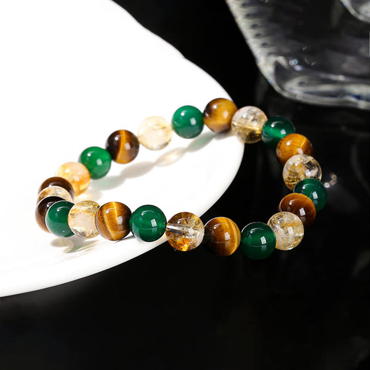 Pulsera de protección con cuentas combinadas de citrino, ágata verde y ojo de tigre natural y Buddha Stones - image 5