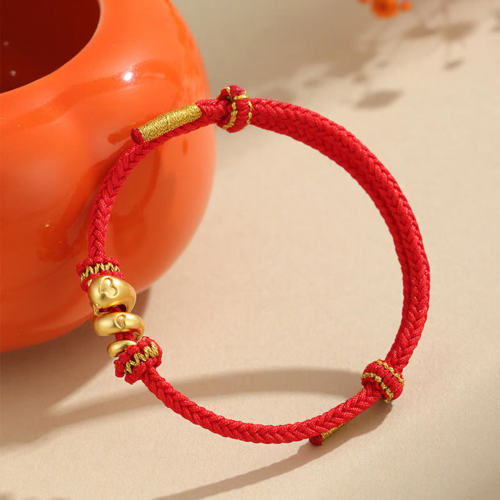 Pulsera trenzada de protección con hilo rojo del año dorado de la serpiente hecha a mano con Buddha Stones en plata de ley 999