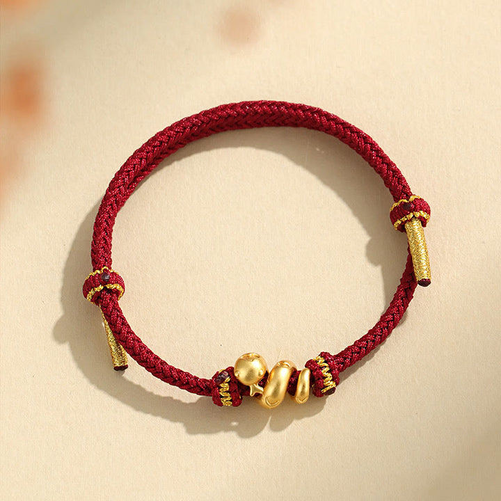 Pulsera trenzada de protección con hilo rojo del año dorado de la serpiente hecha a mano con Buddha Stones en plata de ley 999
