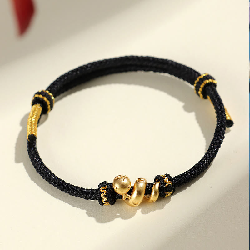 Pulsera trenzada de protección con hilo rojo del año dorado de la serpiente hecha a mano con Buddha Stones en plata de ley 999