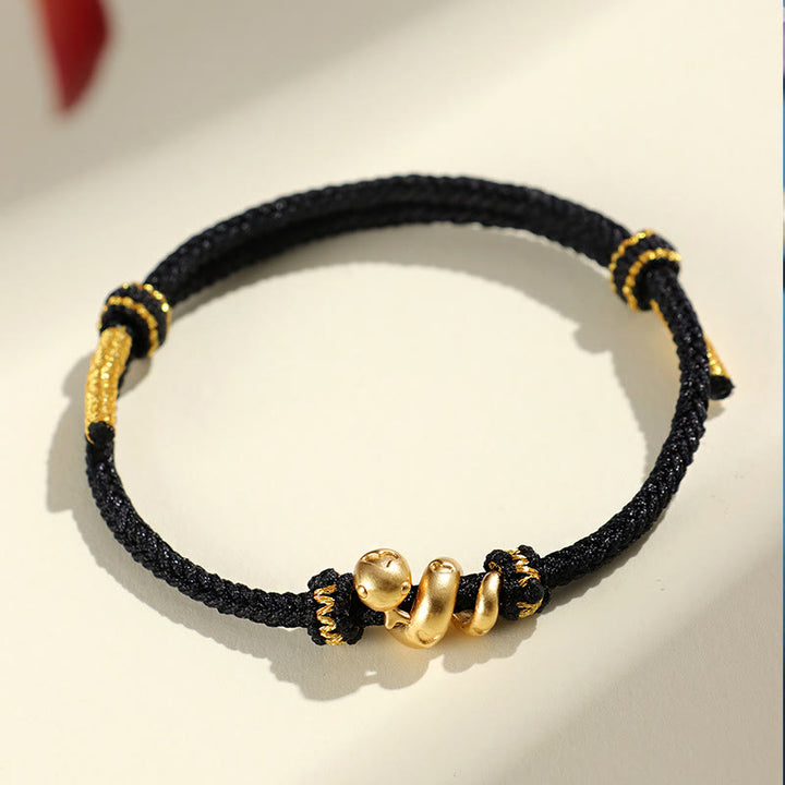 Pulsera trenzada de protección con hilo rojo del año dorado de la serpiente hecha a mano con Buddha Stones en plata de ley 999