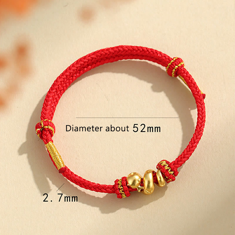Pulsera trenzada de protección con hilo rojo del año dorado de la serpiente hecha a mano con Buddha Stones en plata de ley 999