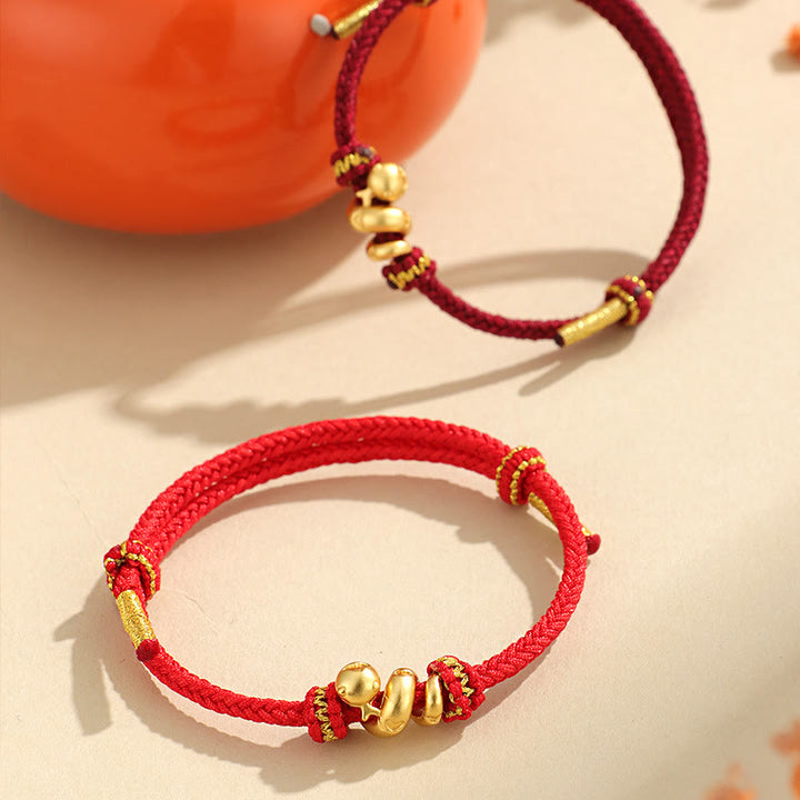 Pulsera trenzada de protección con hilo rojo del año dorado de la serpiente hecha a mano con Buddha Stones en plata de ley 999