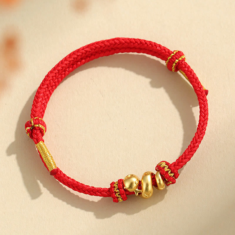 Pulsera trenzada de protección con hilo rojo del año dorado de la serpiente hecha a mano con Buddha Stones en plata de ley 999