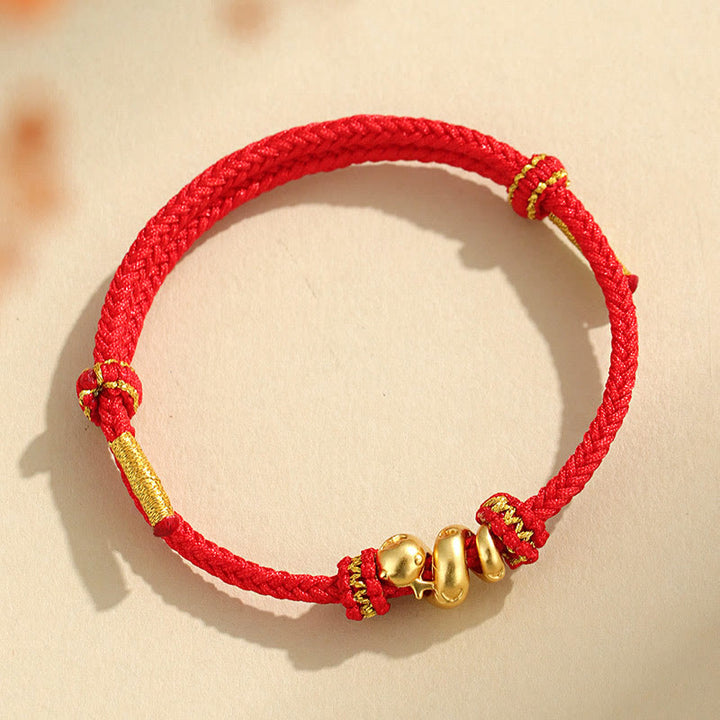 Pulsera trenzada de protección con hilo rojo del año dorado de la serpiente hecha a mano con Buddha Stones en plata de ley 999