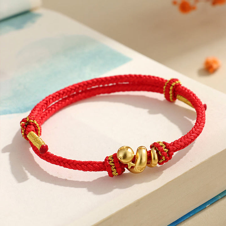 Pulsera trenzada de protección con hilo rojo del año dorado de la serpiente hecha a mano con Buddha Stones en plata de ley 999