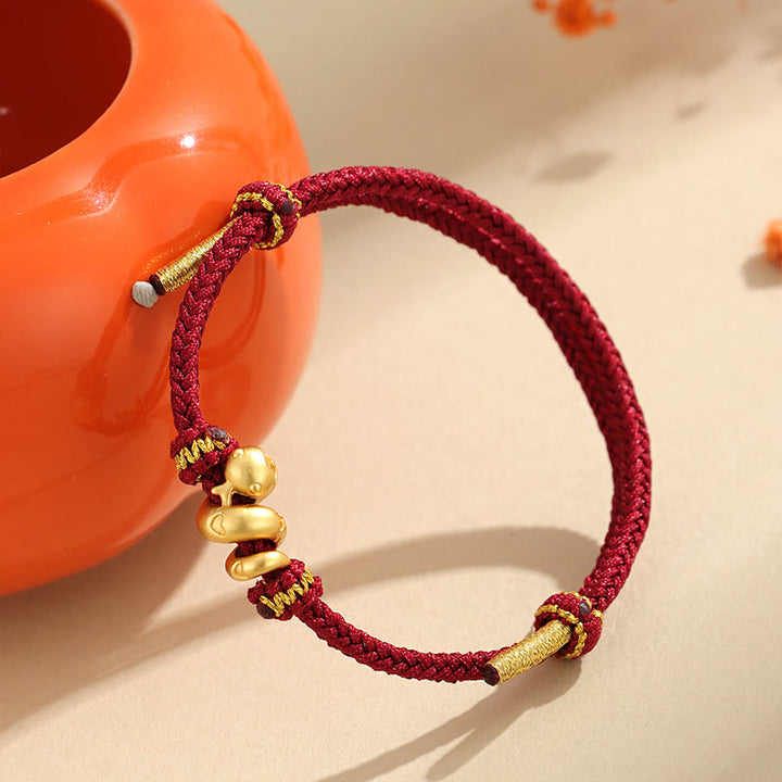 Pulsera trenzada de protección con hilo rojo del año dorado de la serpiente hecha a mano con Buddha Stones en plata de ley 999