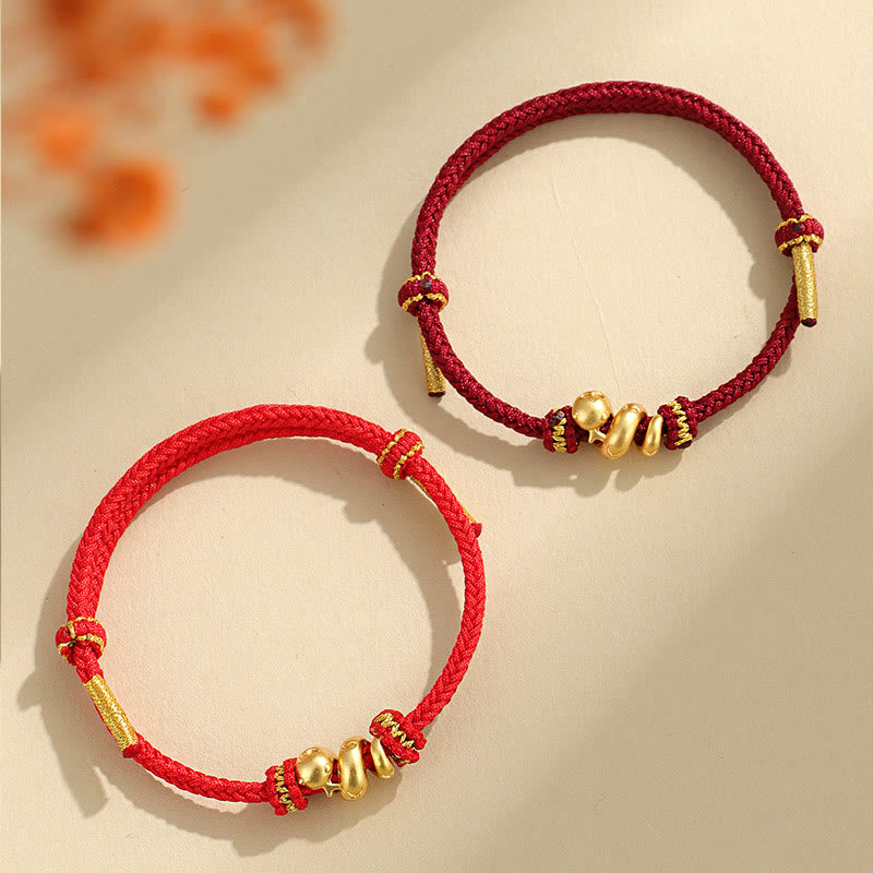 Pulsera trenzada de protección con hilo rojo del año dorado de la serpiente hecha a mano con Buddha Stones en plata de ley 999