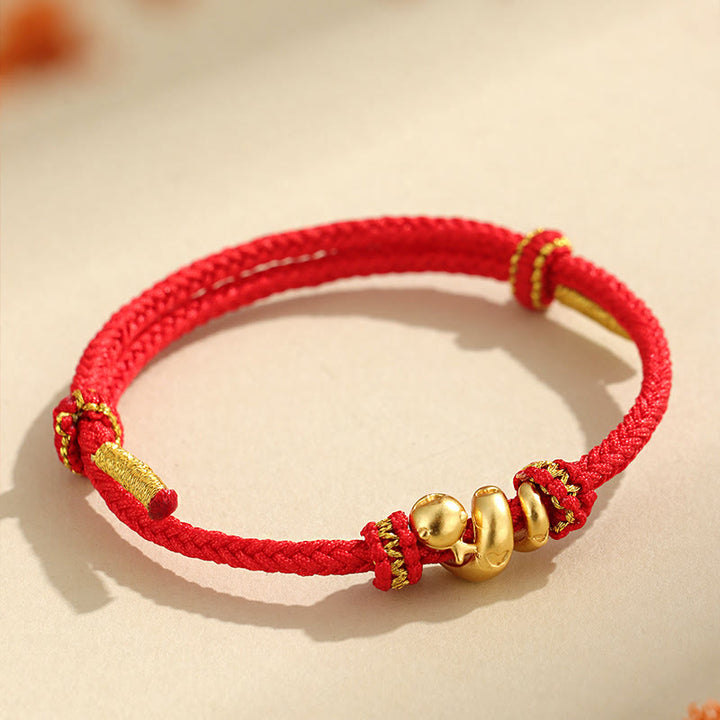 Pulsera trenzada de protección con hilo rojo del año dorado de la serpiente hecha a mano con Buddha Stones en plata de ley 999