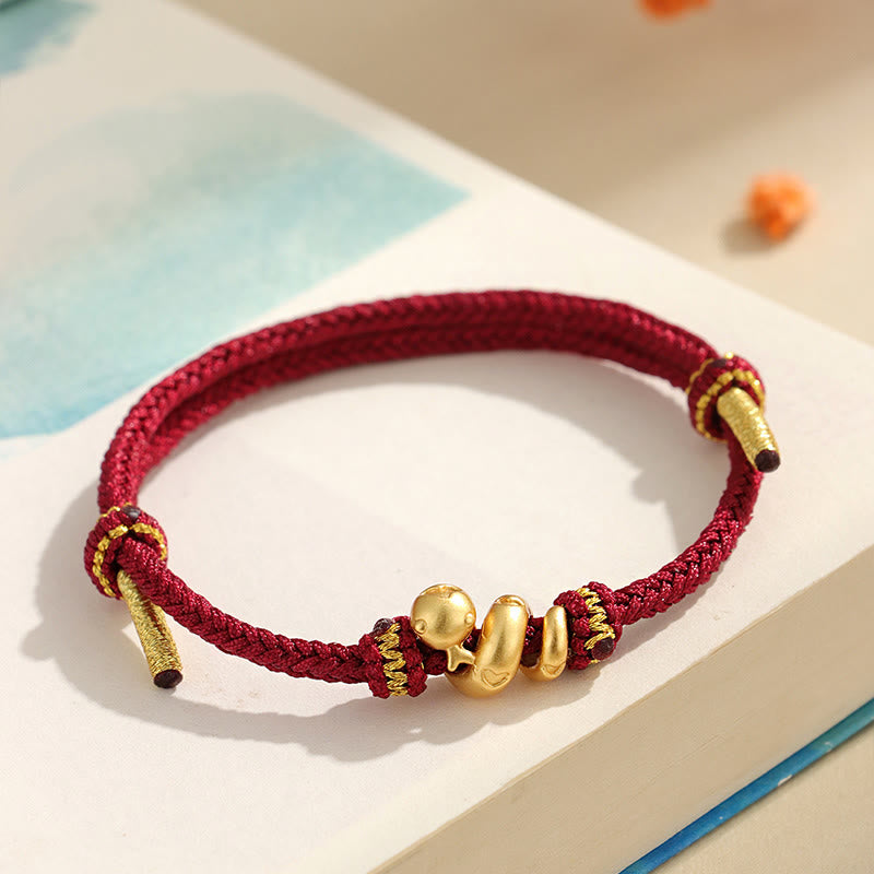 Pulsera trenzada de protección con hilo rojo del año dorado de la serpiente hecha a mano con Buddha Stones en plata de ley 999