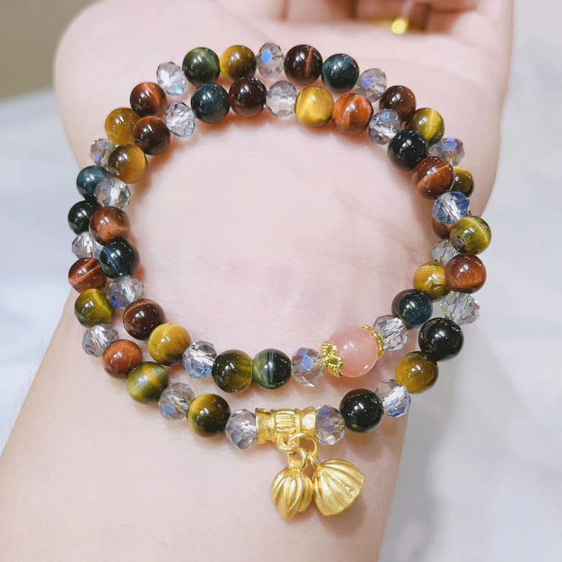 Pulsera de protección elástica con múltiples círculos y Buddha Stones, ojo de tigre y loto de colores